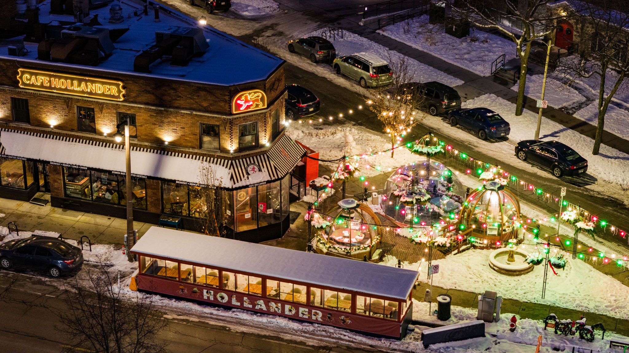Winter Experiences Cafe Hollander Downer Domes Aerial View
